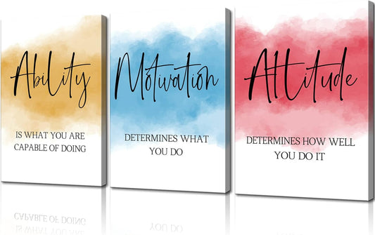 3 Pieces Ability Motivation Attitude Inspirational Wall Art Motivational Wall Canvas Art Quote Posters Inspirational Artwork Motivation Poster for Office Classroom Living Room Decor (16''Wx24''Hx3Pcs)