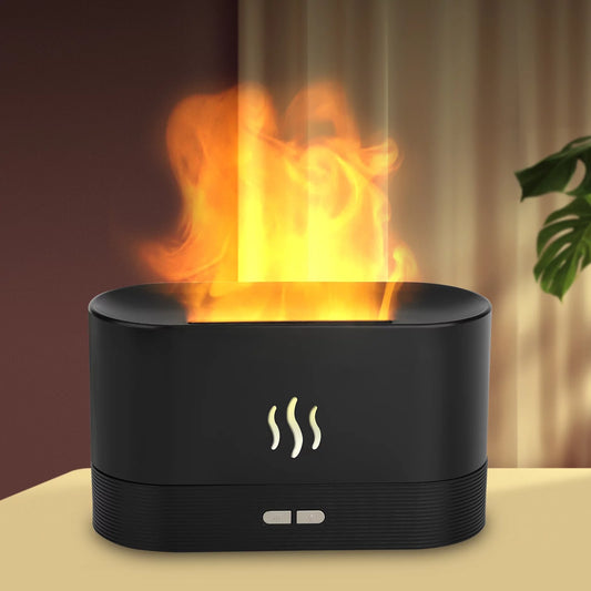 Flame essential oil diffuser 180ml aromatherapy humidifier with 7 LED colors for office desk focus