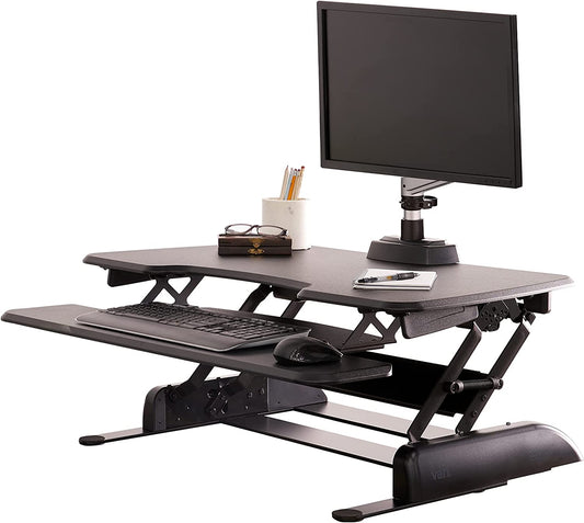 Standing desk converter 36 inch height adjustable two-tier desk riser for home office productivity