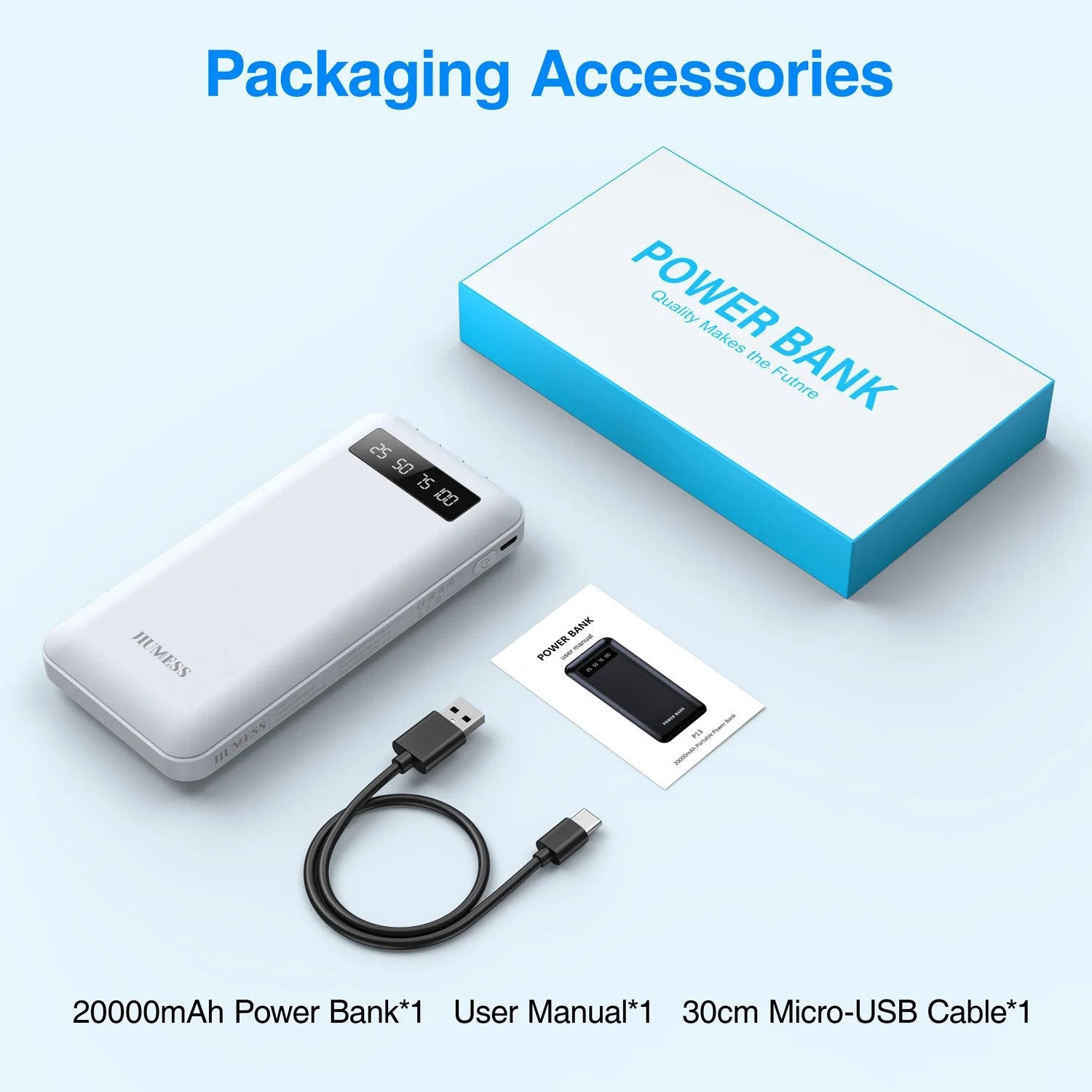 20000mAh Power Bank Portable Charger with Built-in Cables - Fast Charging Battery Pack for iPhone & Android